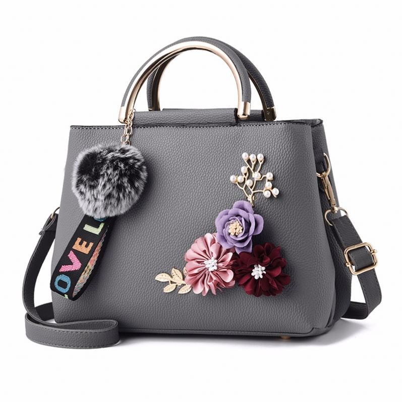Tas Tangan Wanita Olive Green Flower Design Handbag Women Polyester Shoulder Bag BE0089