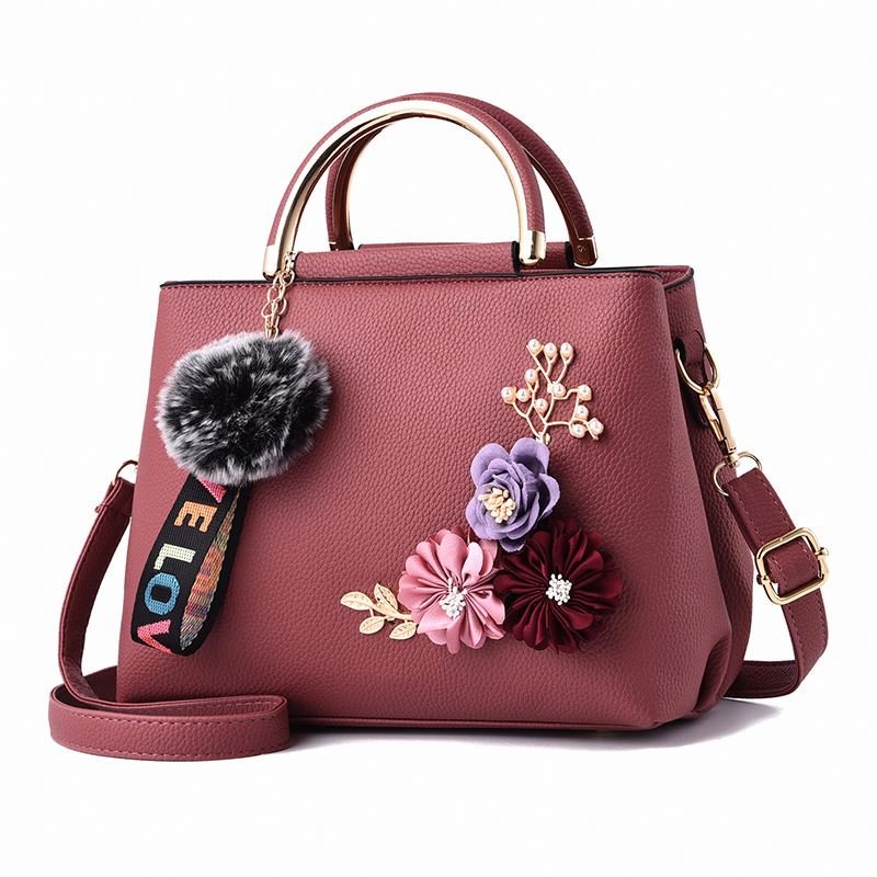 Tas Tangan Wanita Olive Green Flower Design Handbag Women Polyester Shoulder Bag BE0089