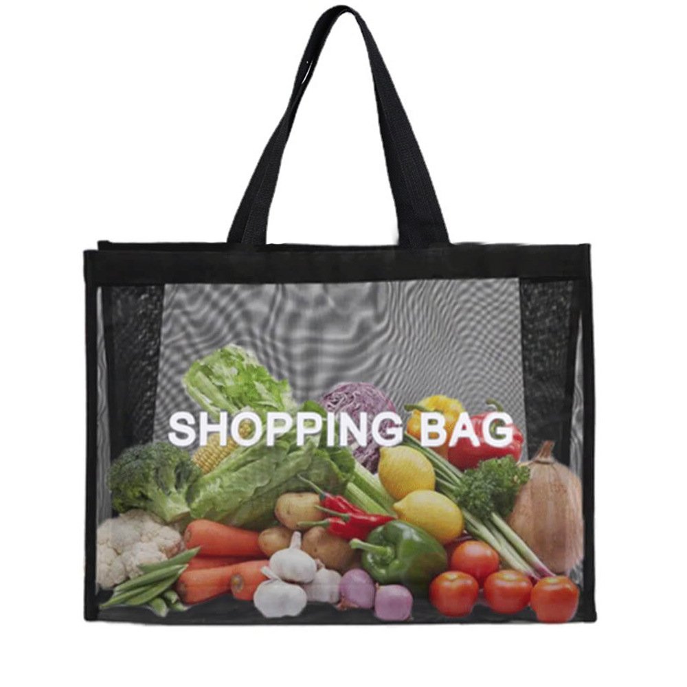 Customized logo transparent mesh shopping bag large capacity nylon mesh bag supermarket storage beach bag handbag