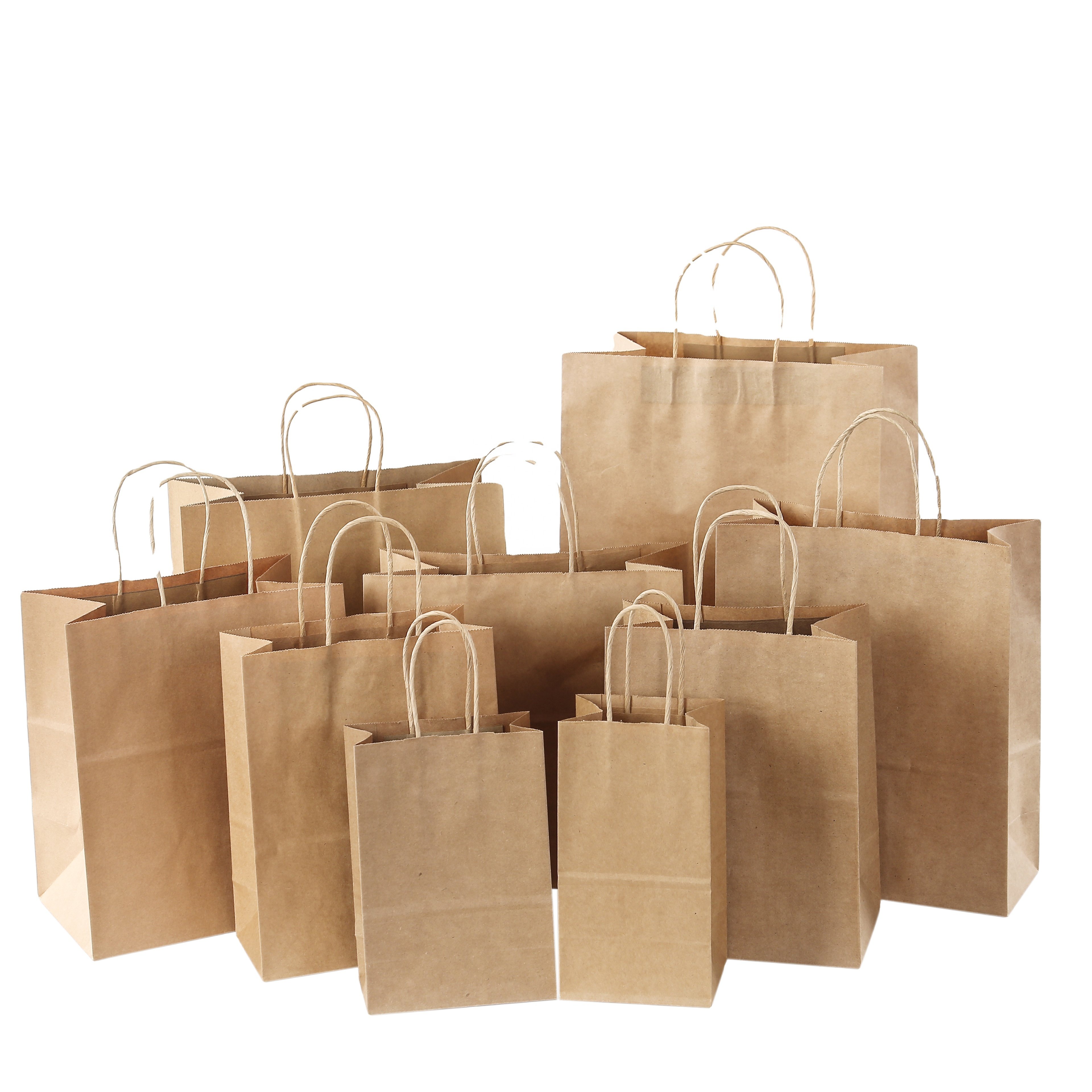 Custom Printed Biodegradable Kraft Paper Bag 5.91*3.15*8.27in with Handle Disposable Brown Shopping Bags for Clothing & Gifts