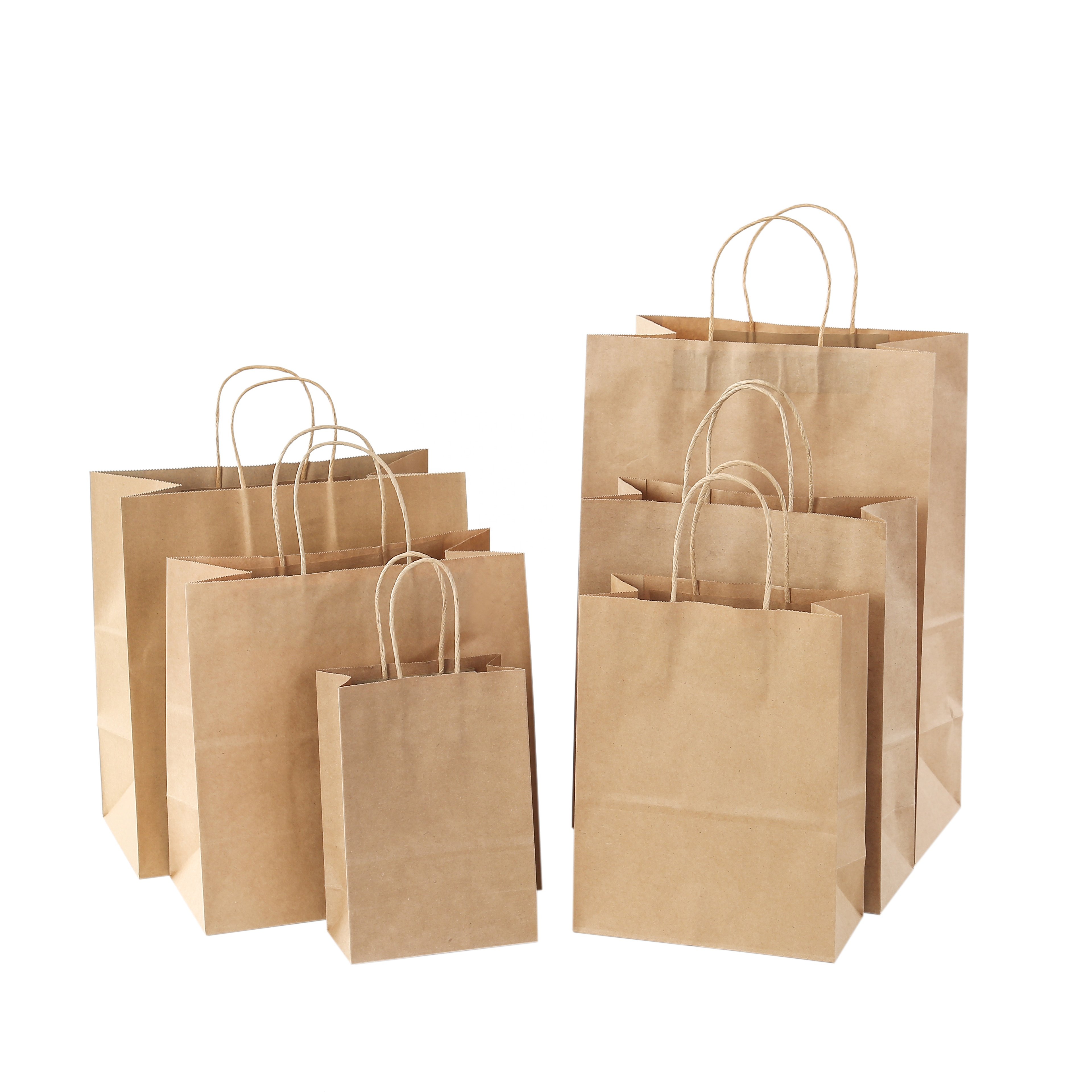 Custom Printed Biodegradable Kraft Paper Bag 5.91*3.15*8.27in with Handle Disposable Brown Shopping Bags for Clothing & Gifts