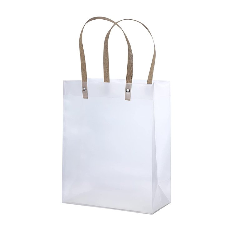 New Fashion Design Custom Paper Handle Gift PVC Bag Clear Frosted Plastic Shopping Bags for Boutique