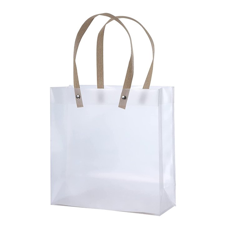 New Fashion Design Custom Paper Handle Gift PVC Bag Clear Frosted Plastic Shopping Bags for Boutique