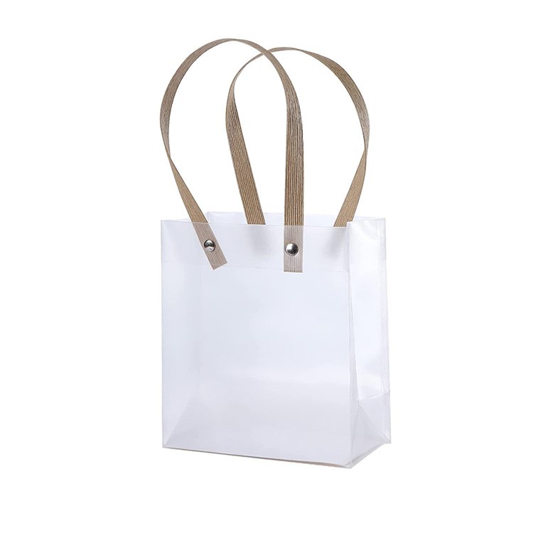 New Fashion Design Custom Paper Handle Gift PVC Bag Clear Frosted Plastic Shopping Bags for Boutique