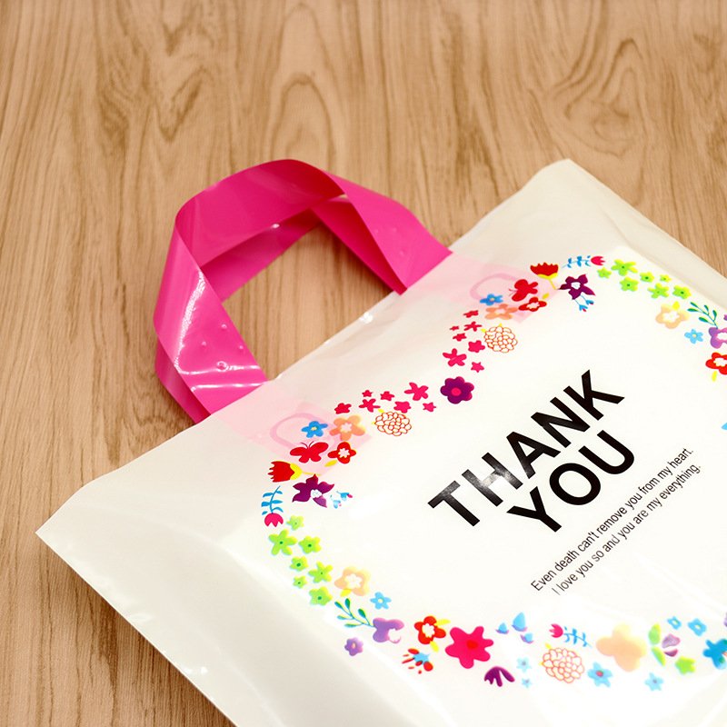 Hot Sale Clothing Size Reusable Custom Logo Printed Logo Plastic Shopping Bag With Soft Loop Handle