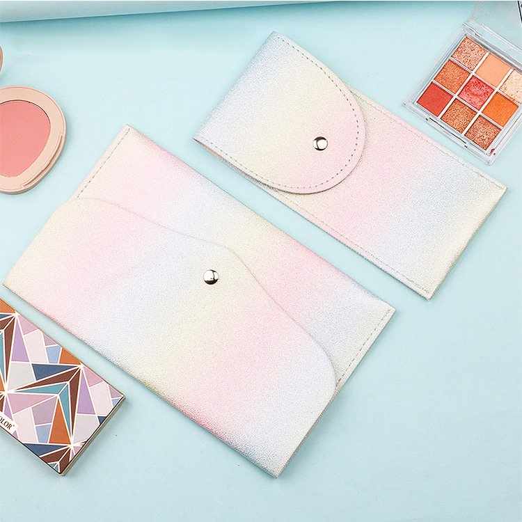 Sale Custom Wholesale Button Makeup Bag Eco-Friendly Leather Accessory Pouch Cosmetic Bag For Travel