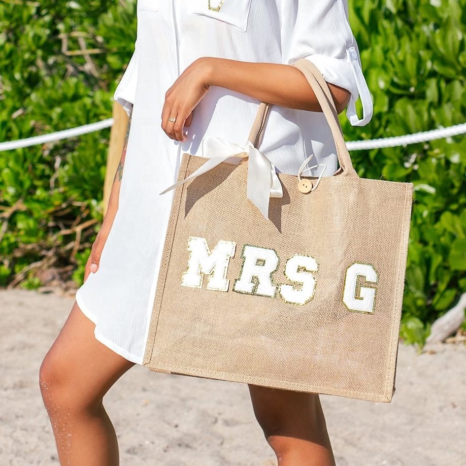 bridesmaid tote bag custom beach jute bag for women gift jute shopping bag