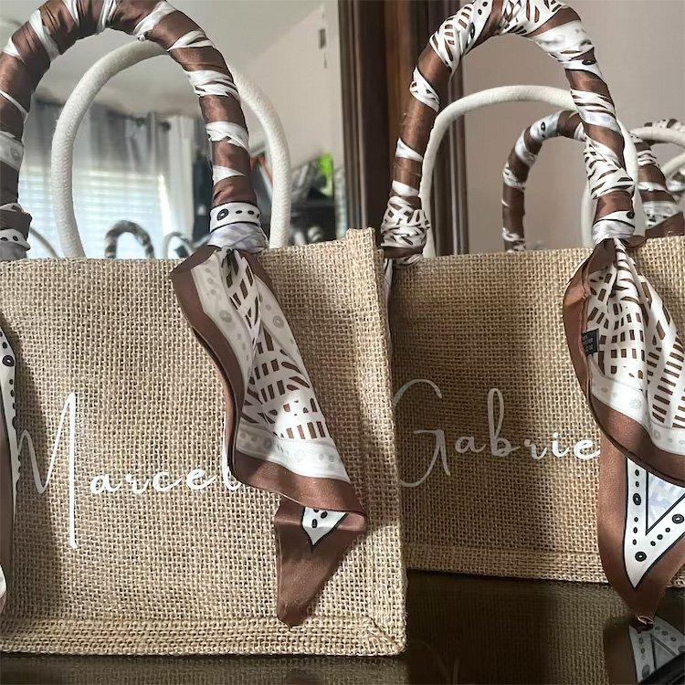 bridesmaid tote bag custom beach jute bag for women gift jute shopping bag