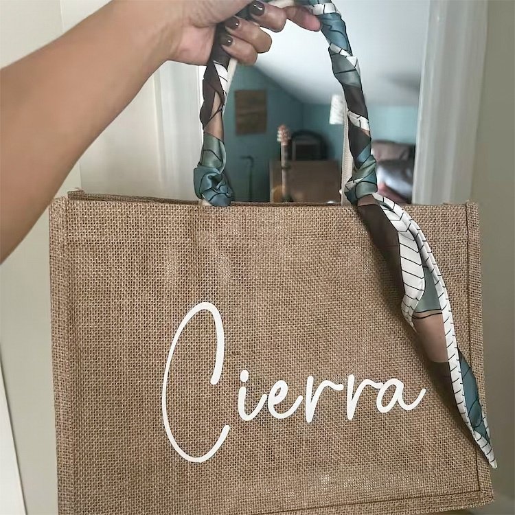 bridesmaid tote bag custom beach jute bag for women gift jute shopping bag
