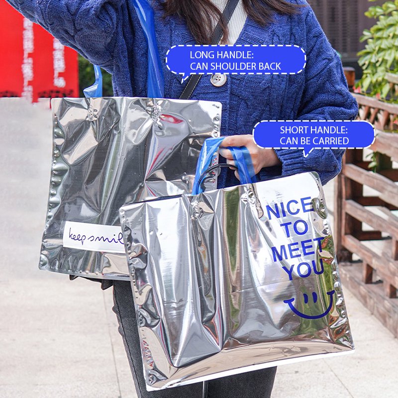 Factory direct sales high-end customized LOGO moisture-proof shopping gift bag laser portable plastic handbag