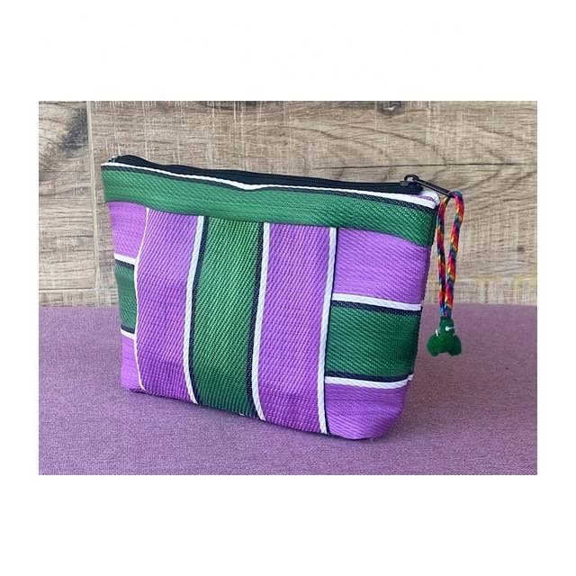 Sustainable Eco-Friendly Recycled Nylon Stripe (PurpleGreen) Tote Shopping Bag Cosmetic Toiletry Pouch with Custom Logo Pattern