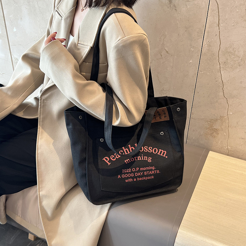 New Design Canvas One Shoulder Bag Durable Large Capacity Women Shopping Bags Daily Commuting Stylish Tote Shopping Bag