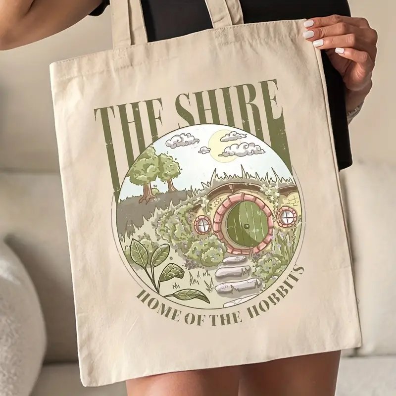 1 pcThe Shire pattern Tote Canvas Personalized Shoulder Bag For Travel Women's Reusable Shopping Bag With Custom Printed Logo