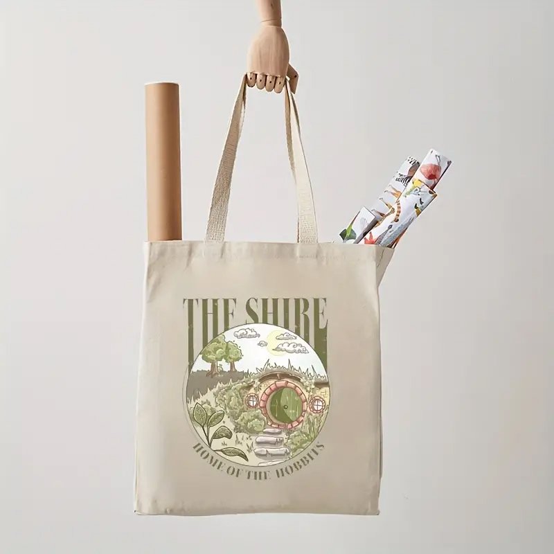 1 pcThe Shire pattern Tote Canvas Personalized Shoulder Bag For Travel Women's Reusable Shopping Bag With Custom Printed Logo