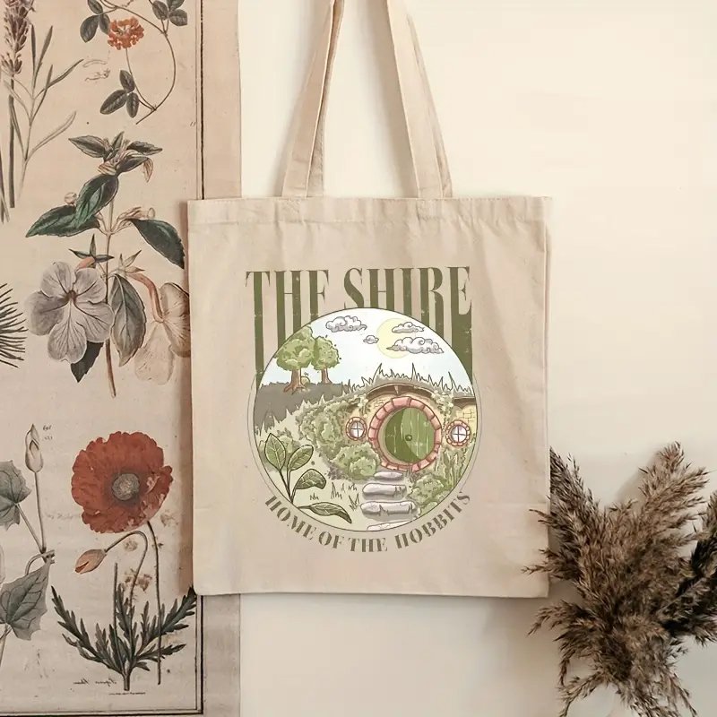 1 pcThe Shire pattern Tote Canvas Personalized Shoulder Bag For Travel Women's Reusable Shopping Bag With Custom Printed Logo