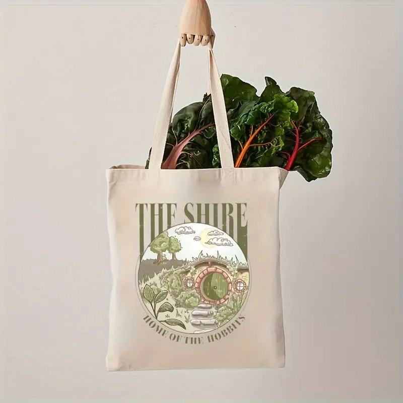 1 pcThe Shire pattern Tote Canvas Personalized Shoulder Bag For Travel Women's Reusable Shopping Bag With Custom Printed Logo