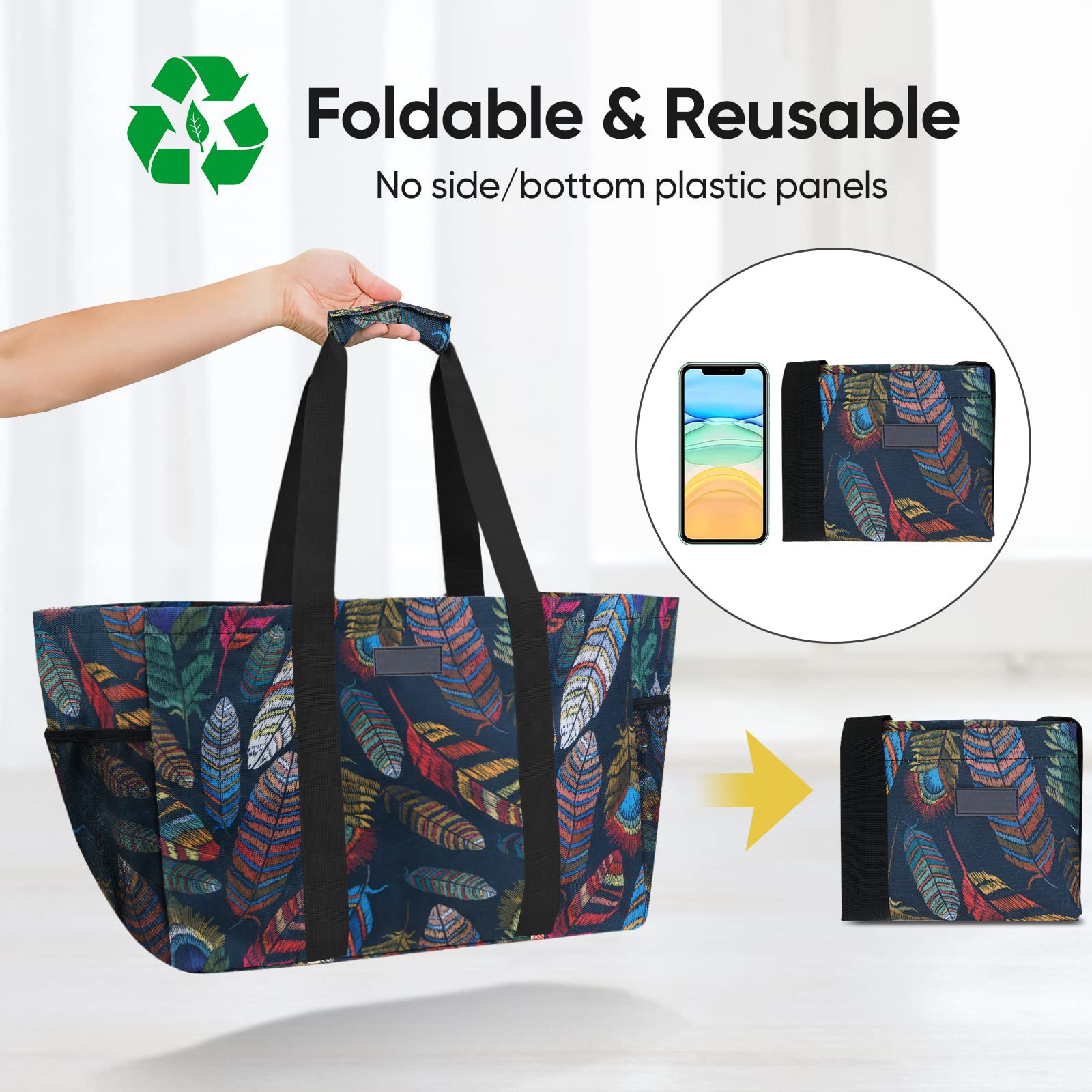 wholesale fashion large folding tote bag handbags waterproof nylon foldable reusable shopping bags for women