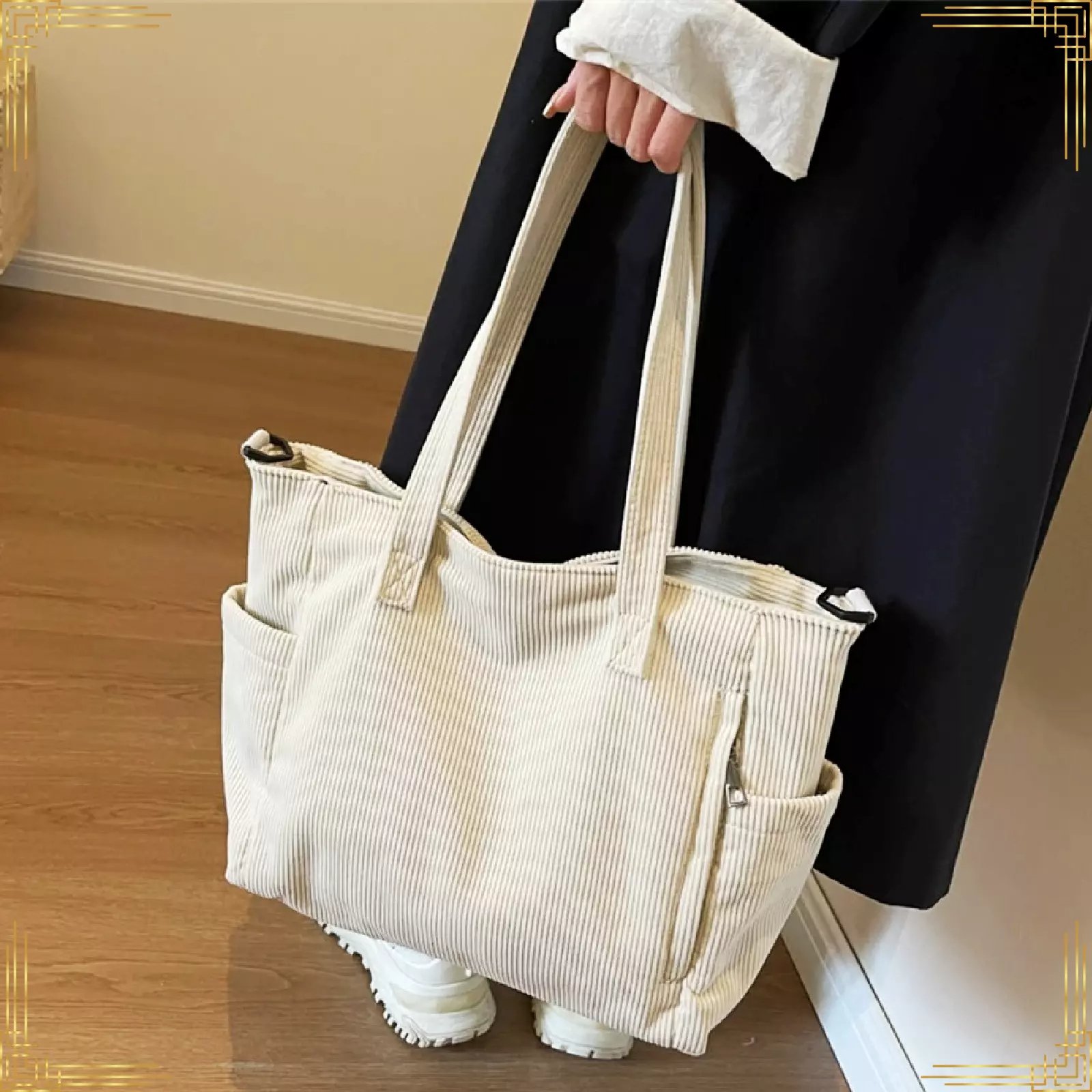 Wholesale Custom Women Tote Bag Corduroy Causal Large Capacity Shopping Bag Handbag With Pocket
