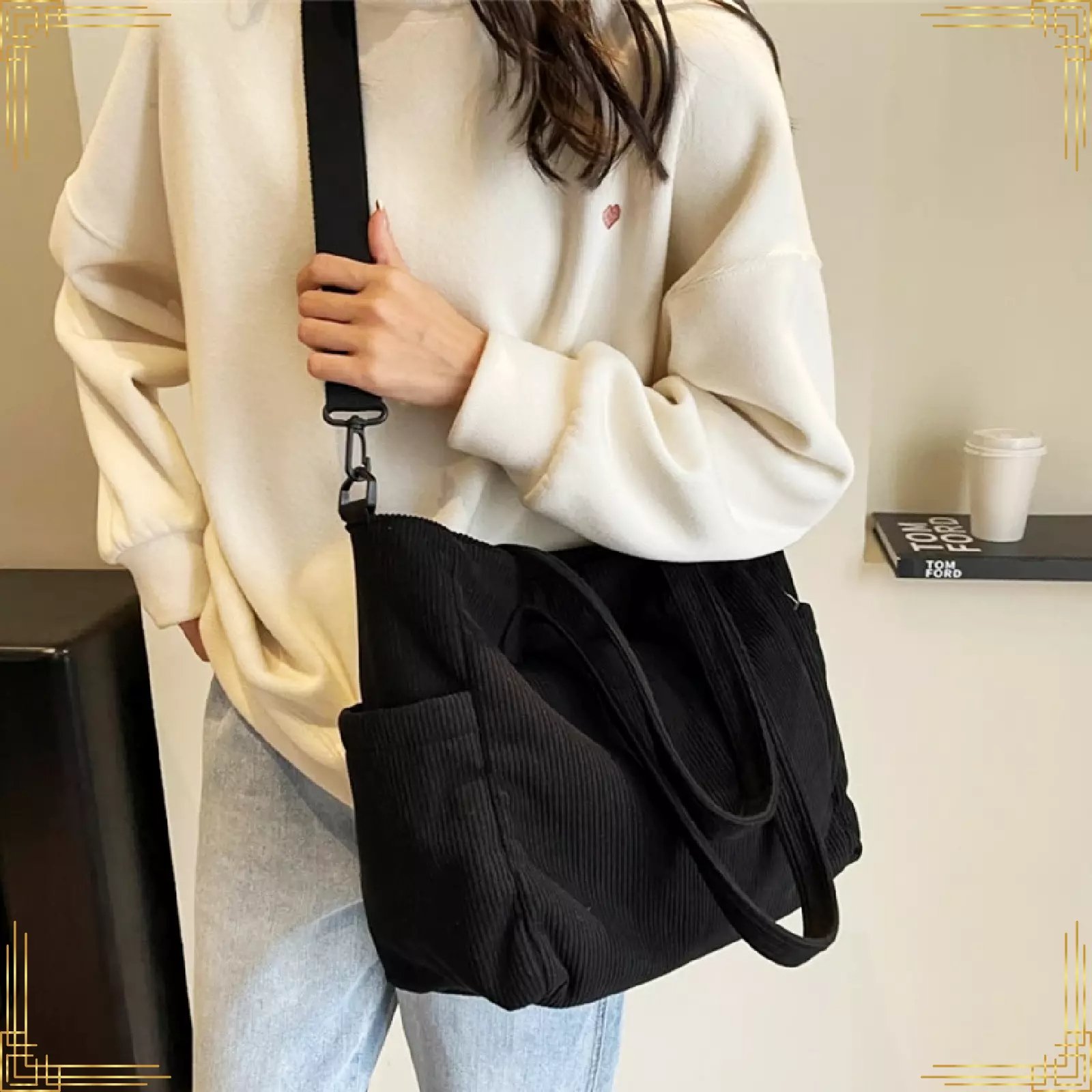 Wholesale Custom Women Tote Bag Corduroy Causal Large Capacity Shopping Bag Handbag With Pocket