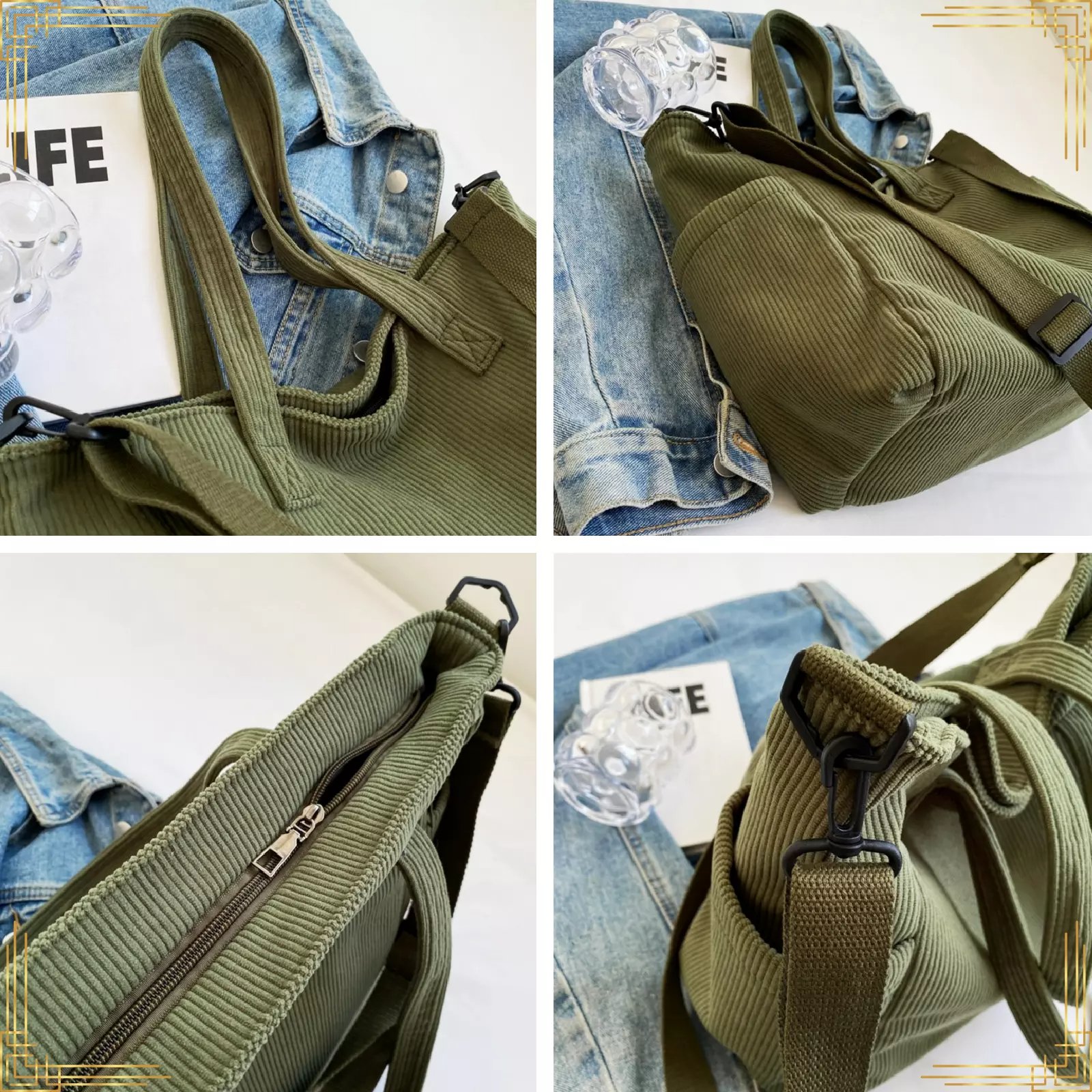 Wholesale Custom Women Tote Bag Corduroy Causal Large Capacity Shopping Bag Handbag With Pocket
