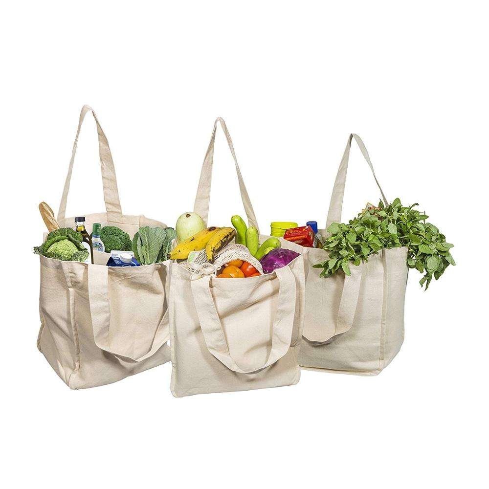 Custom Eco-friendly Reusable Grocery Shopping Bags Organic Cotton Wine Canvas Tote Bags with Compartments