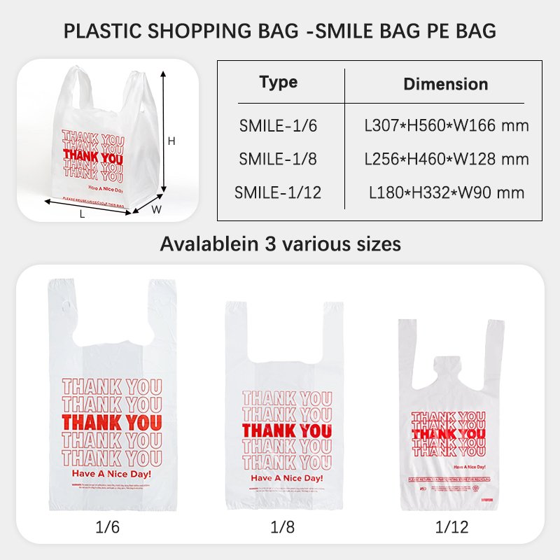 Manufacturer 1/8 Small Size THANK YOU T-shirt Poly Plastic Shopping Bag Grocery Bag Supermarket Vest Take-out Bag
