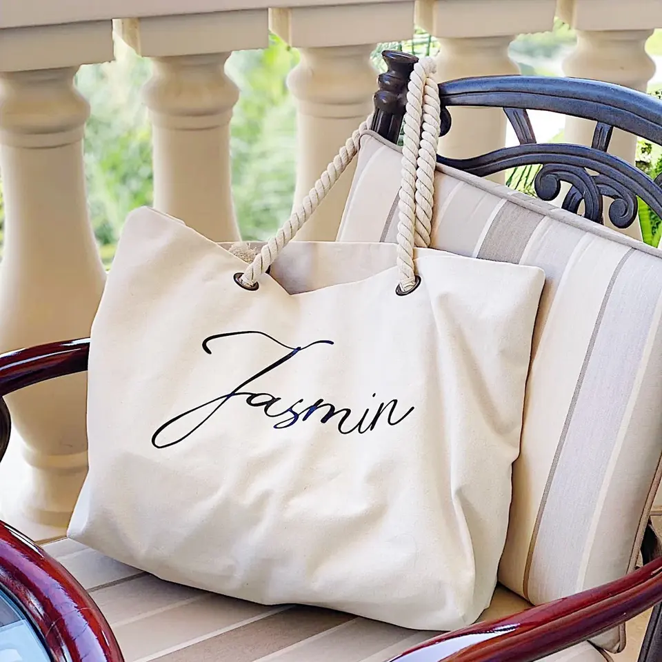 Custom Oversized Natural thick beige Beach Bag Reusable Grocery Shopping Bag Weekender Giant Grocery Bag With Wide Handle