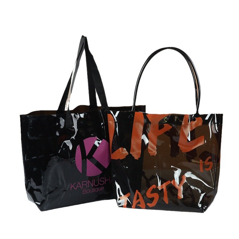 Customized Reusable Waterproof PVC Shoulder Shopping Bags Custom logo Printed Tote Plastic Bag For Clothes Shoes Gift Packaging