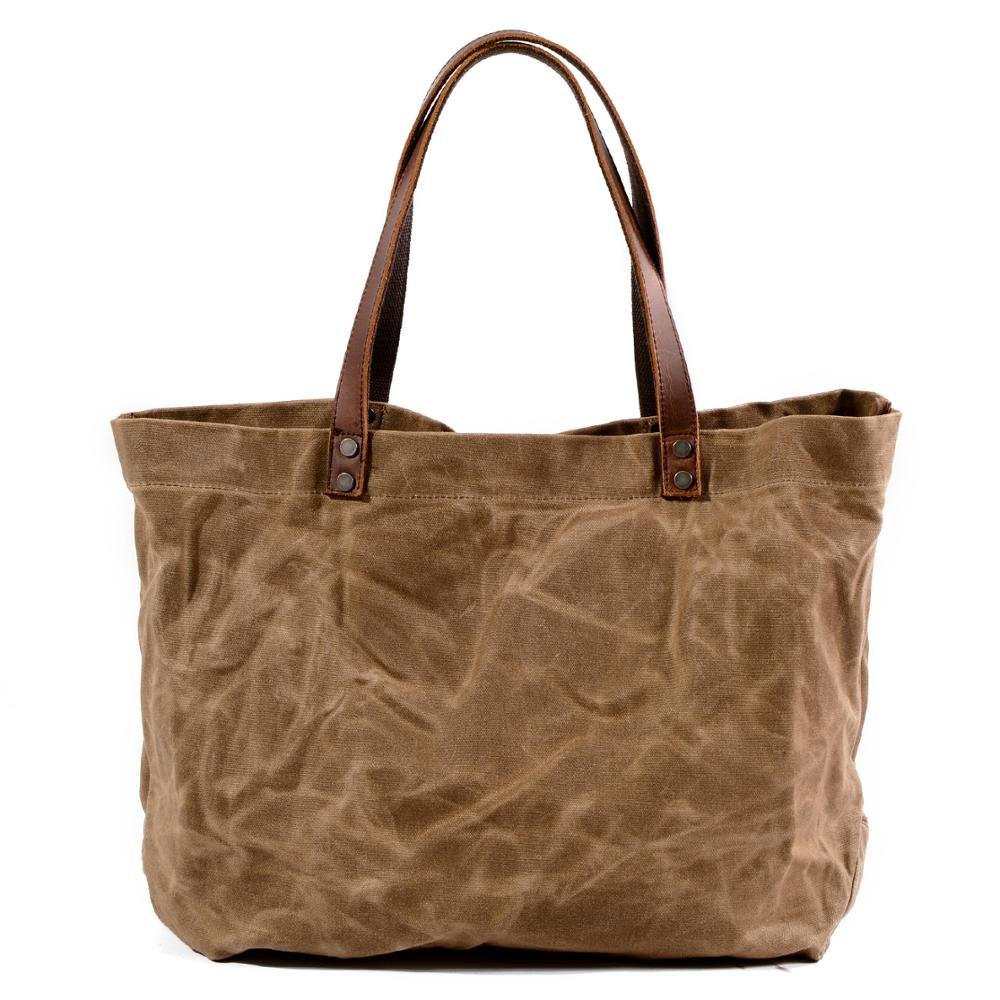 Casual waterproof canvas shoulder bag shopping bag oil wax canvas handbag lady bag