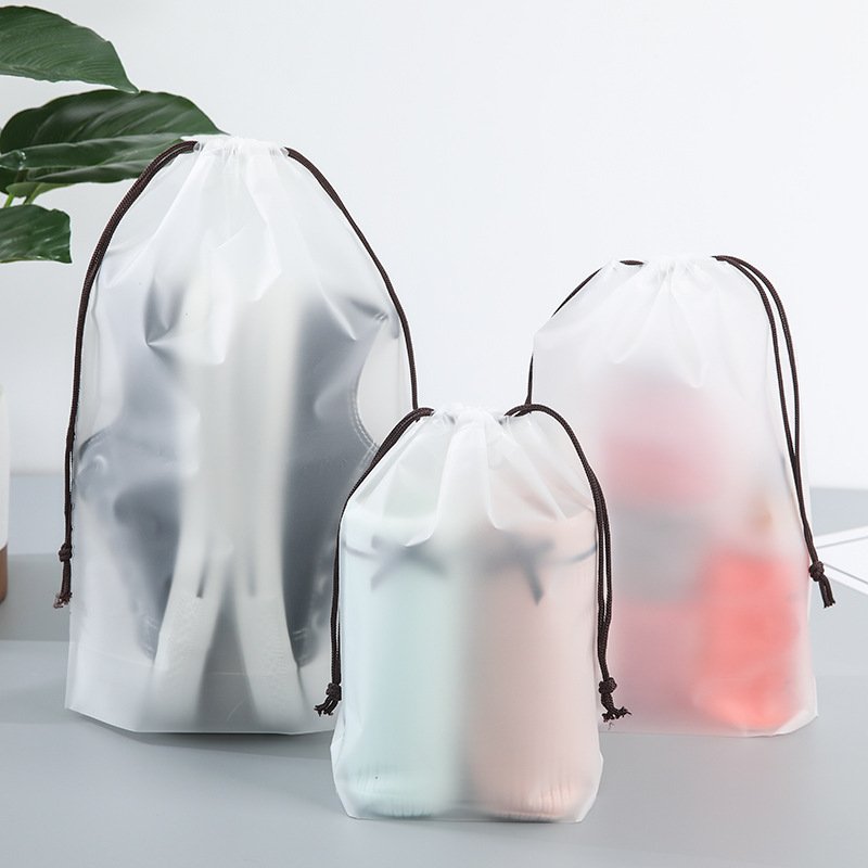 Plastic Frosted Makeup Promotional Draw String Pouch Gift Packaging Drawstring Bag Transparent Shopping Bag Silk Screen Printing