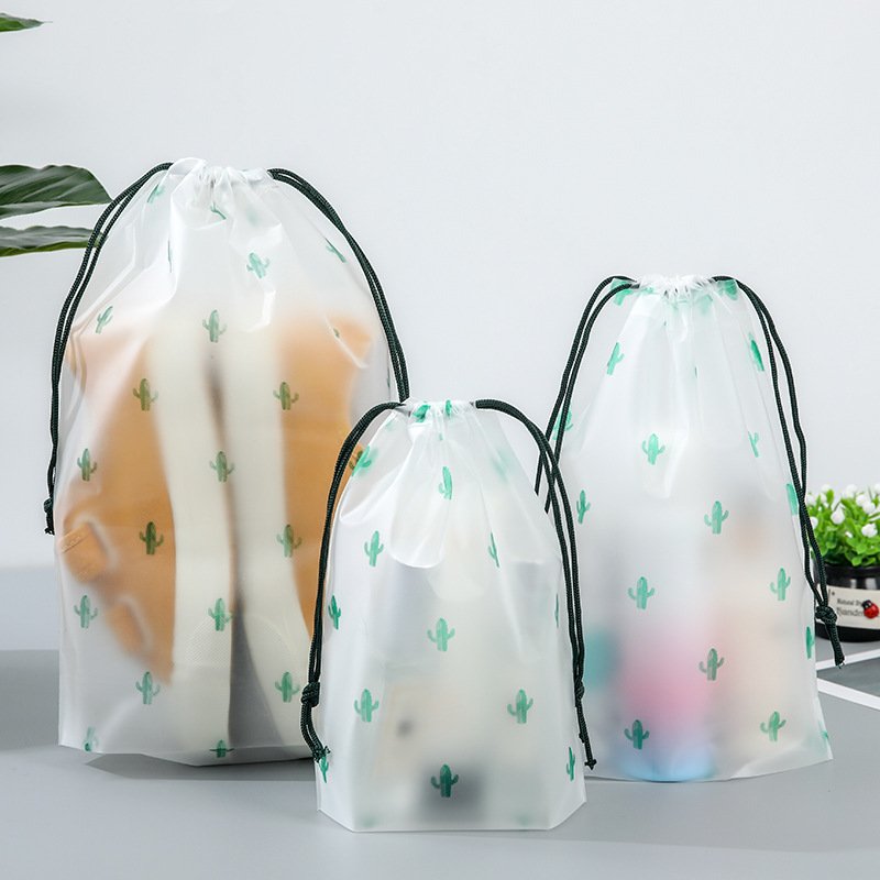 Plastic Frosted Makeup Promotional Draw String Pouch Gift Packaging Drawstring Bag Transparent Shopping Bag Silk Screen Printing