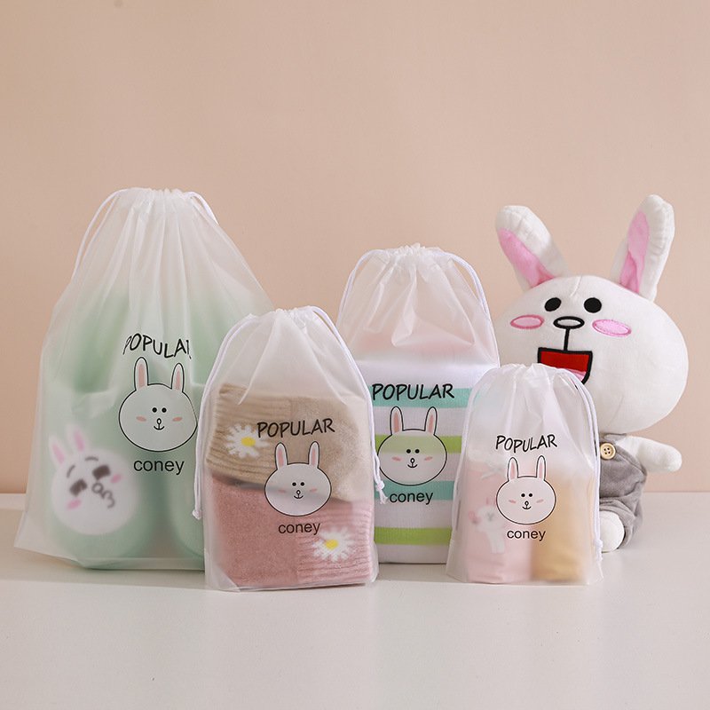 Plastic Frosted Makeup Promotional Draw String Pouch Gift Packaging Drawstring Bag Transparent Shopping Bag Silk Screen Printing
