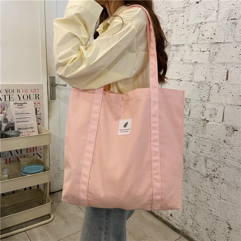 Custom Logo Simple Canvas Tote Bag Large Capacity Shopping Cotton Bag Girl Schoolbag