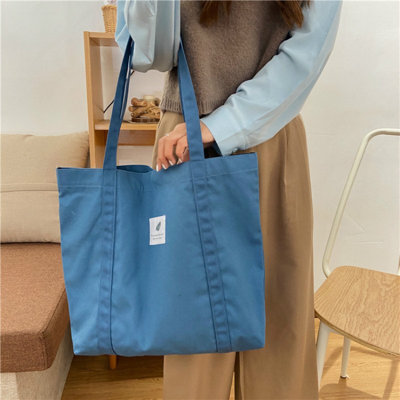 Custom Logo Simple Canvas Tote Bag Large Capacity Shopping Cotton Bag Girl Schoolbag