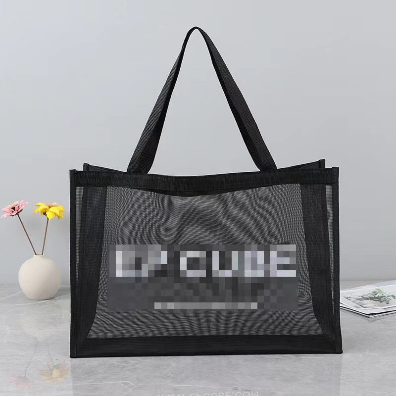Custom Logo Net Fruit Carrying Grocery Tote Shoulder Nylon Mesh Shopping Bag with Letter Handle