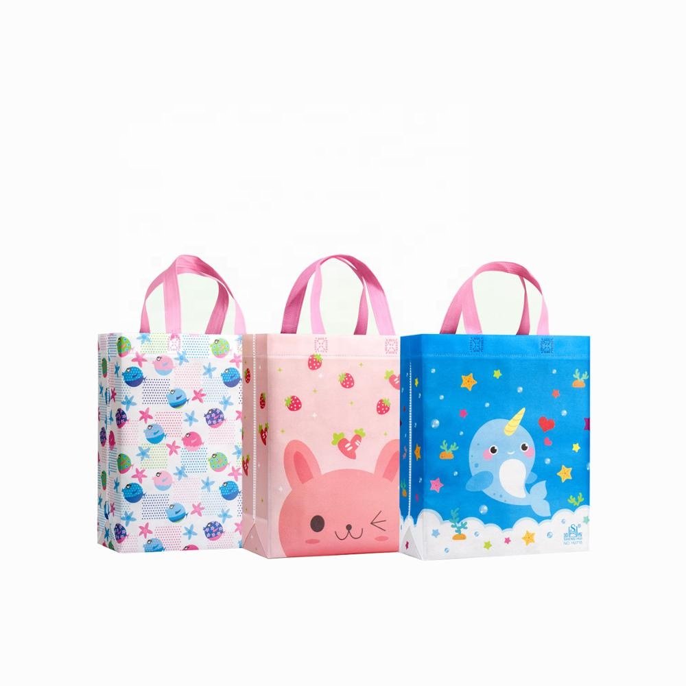 customized cartoon printing portable handled ultrasonic design Non-woven Shopping Bag for kids clothing stores or gift packaging