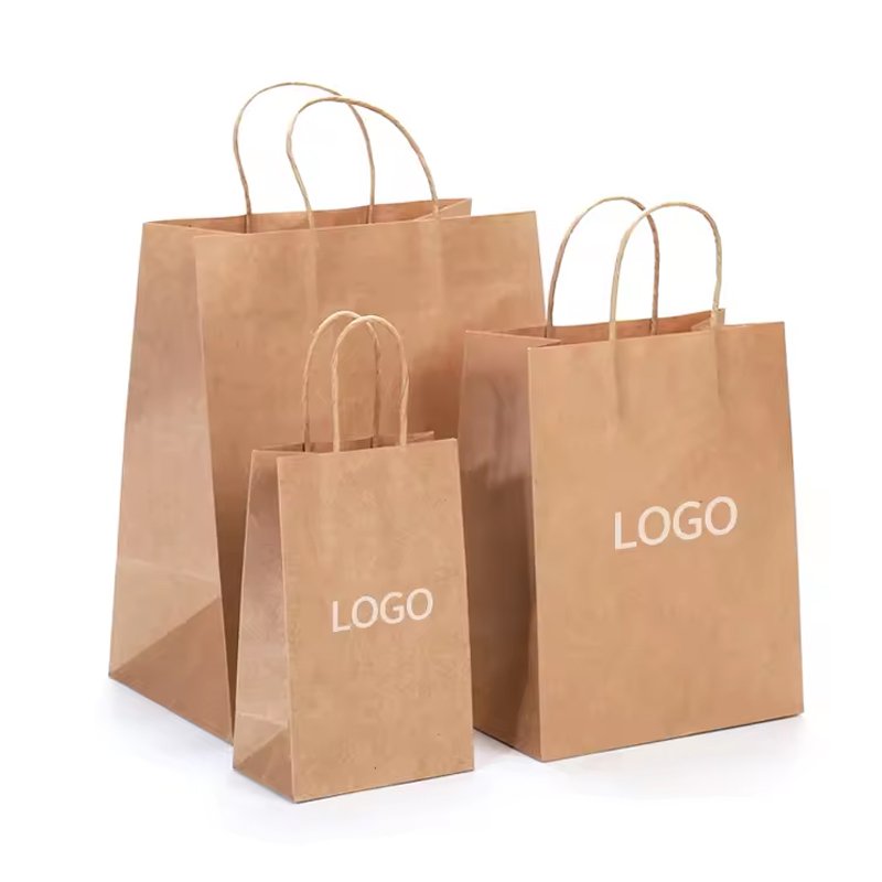 Custom Printed Kraft Paper Bags Recyclable Eco-Friendly Take-Away Food & Shopping Clothing Gift Bag Your Own Logo Promotions