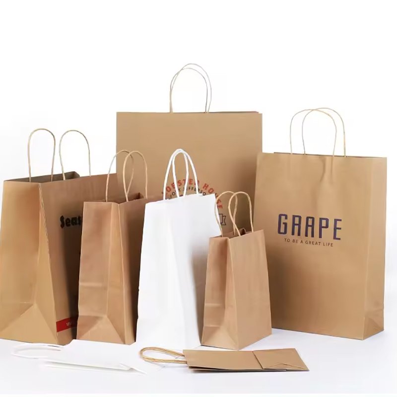 Custom Printed Kraft Paper Bags Recyclable Eco-Friendly Take-Away Food & Shopping Clothing Gift Bag Your Own Logo Promotions