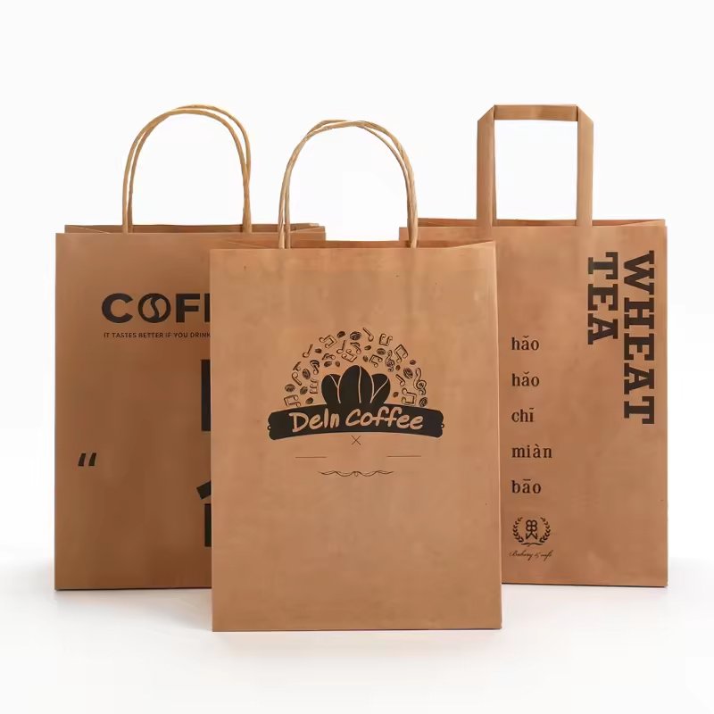 Custom Printed Kraft Paper Bags Recyclable Eco-Friendly Take-Away Food & Shopping Clothing Gift Bag Your Own Logo Promotions