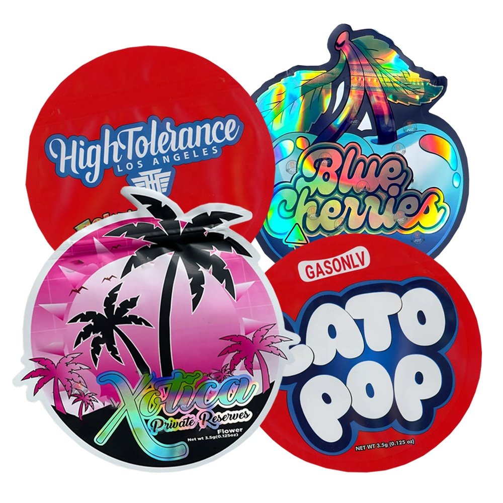 3.5 mylar bags custom printed shaped mylar bag pouch smell proof holographic edible mylar bags 7g 14g 28g 1LB