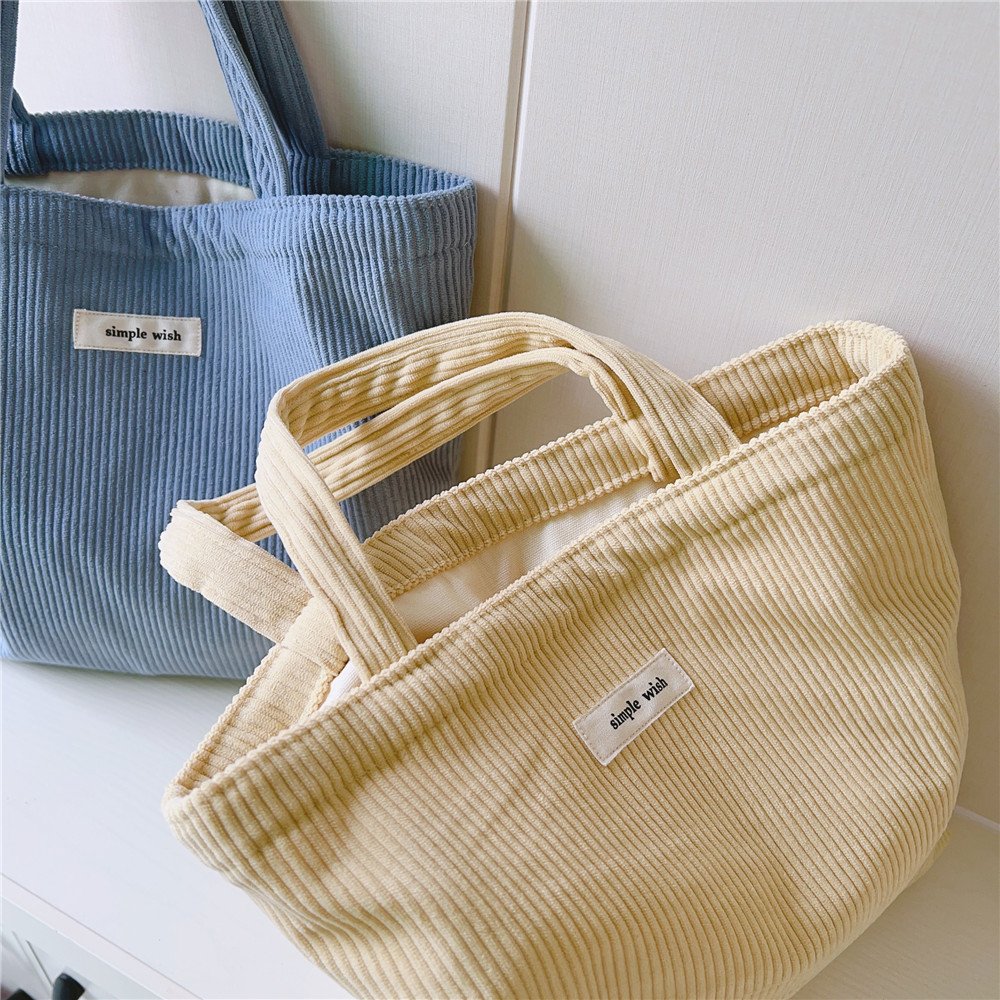 Fashion Custom Logo Letter Corduroy Tote Bags for Women Girls Canvas Large Shopping Hand Bags