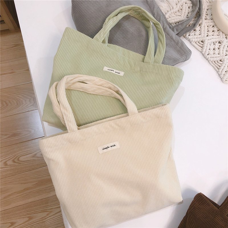 Fashion Custom Logo Letter Corduroy Tote Bags for Women Girls Canvas Large Shopping Hand Bags