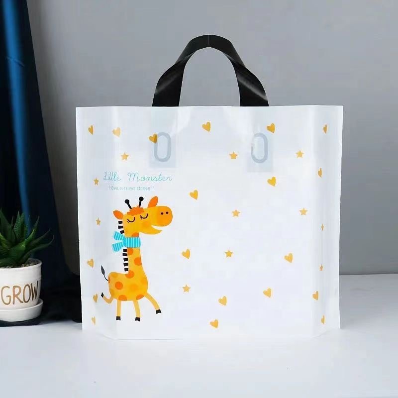 custom plastic printing logo black shopping packaging die cut bags for business