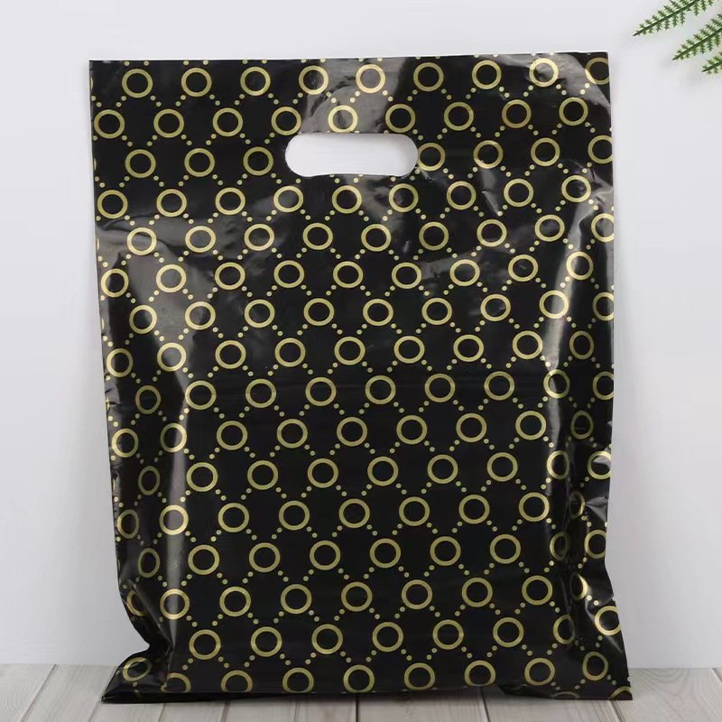 custom plastic printing logo black shopping packaging die cut bags for business