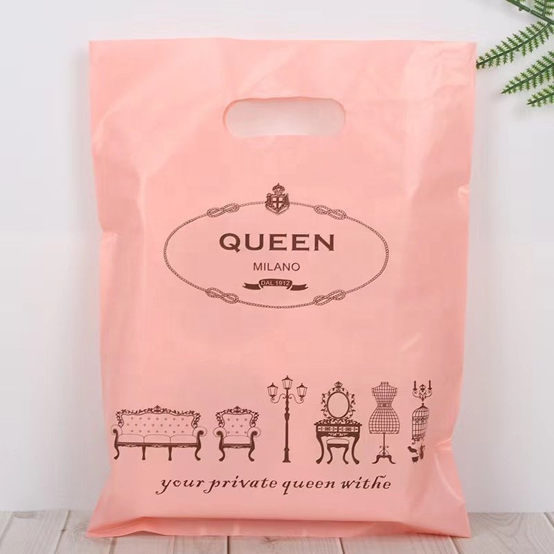 custom plastic printing logo black shopping packaging die cut bags for business