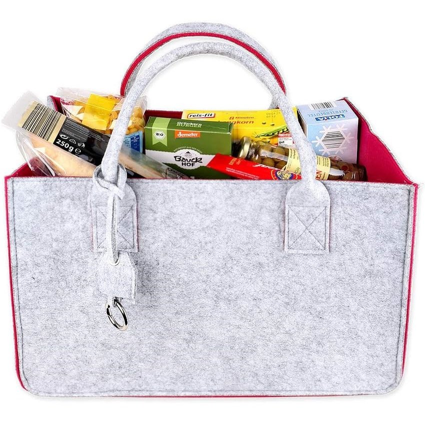 High Quality Heavy Duty Foldable Felt Fabric Basket Bag Reusable Grocery Shopping Bags With Logo