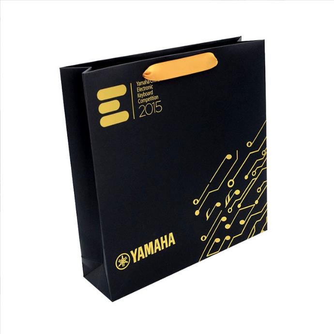 Custom Design Ribbon Handle Black Luxury Jewelry Cosmetic Gift Clothing Shopping Packaging 250 gsm Art Paper Bag For Clothes