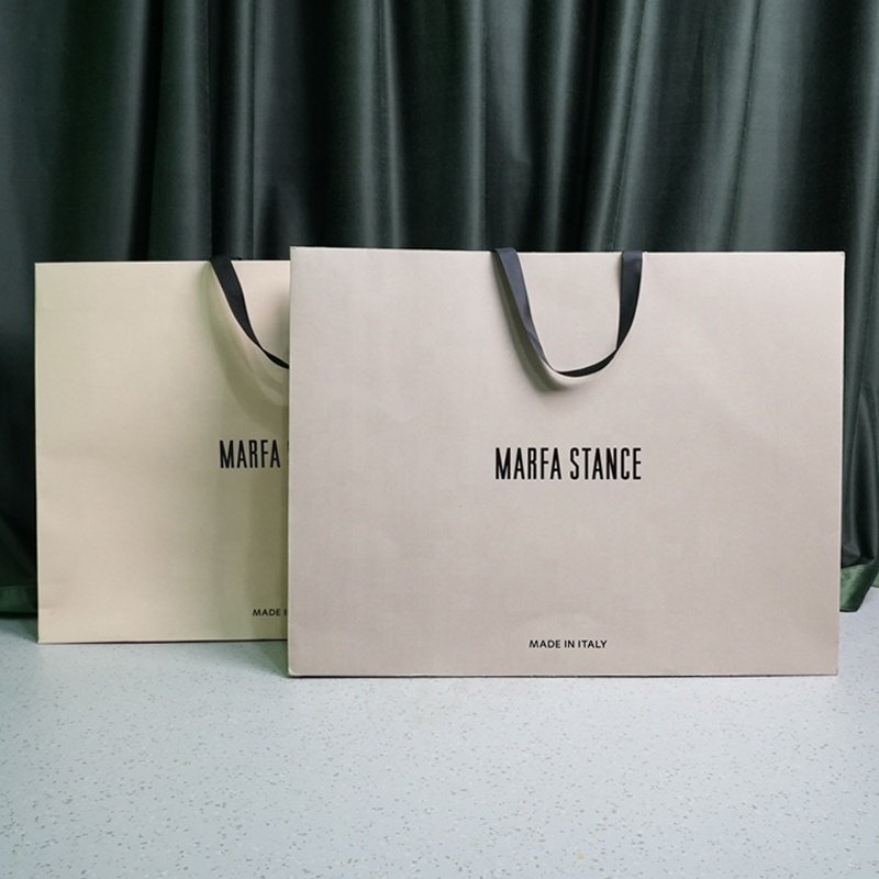 Luxury Custom Your Own Logo Printed Reusable Shopping Gift Paper Bag With Ribbon Handle