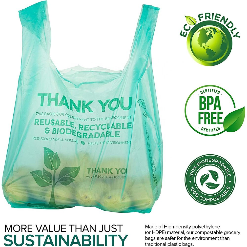 Cheap Compostable Plastic PLA Biodegradable T Shirt Shopping Bag for Grocery
