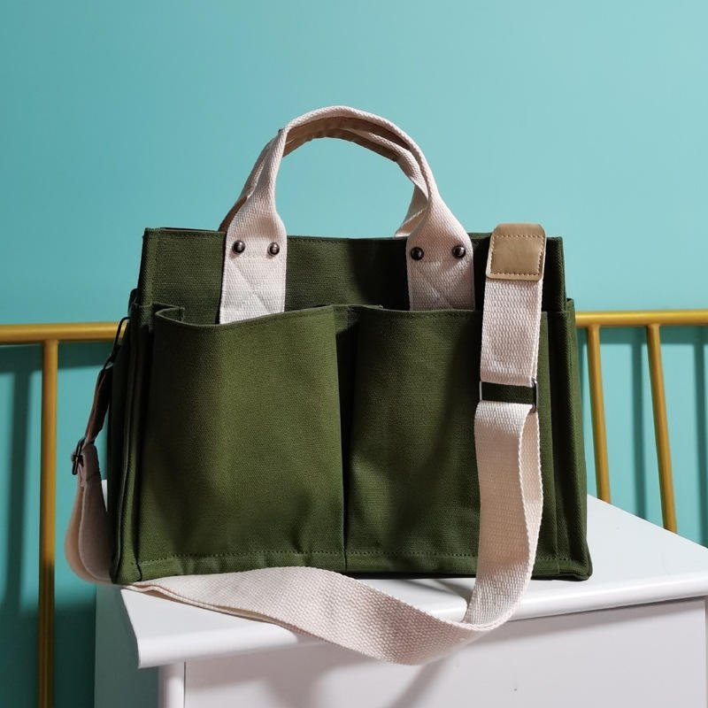 2024 Wholesale Quality Guarantee Multi Pockets Large Capacity Custom Cotton Canvas Tote Shoulder Handbag Shopping Bags For Women